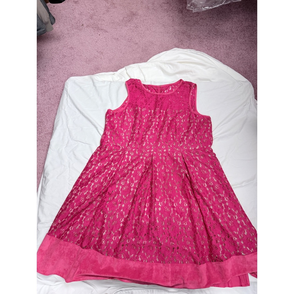 Calvin Klein Womens Pink Floral Lace Fit and Flare Dress Sleeveless Fuchsia